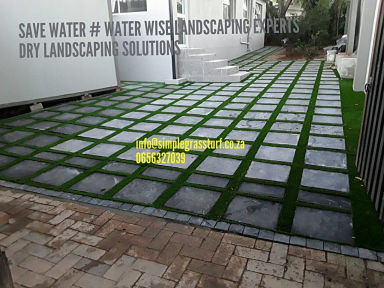 02 after artificial turf installation between slabs SimpleGrassTurf co za