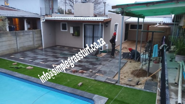 04 slab flooring project with grass around pool SimpleGrassTurf co za